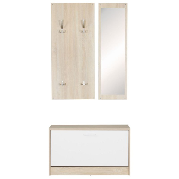 Wohnling Wand-Garderobe JANA mit Spiegel & Schuhschrank Spanplatte Sonoma, WL5.165