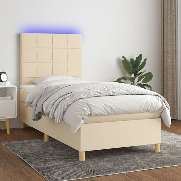 vidaXL Boxspringbett mit Matratze & LED Creme 90x200 cm Stoff, 3135410