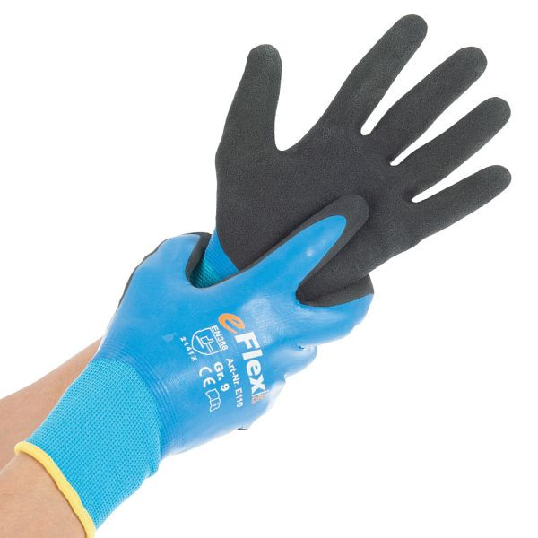 Franz Mensch Feinstrickhandschuhe Ergo Flex Double Dipped, blau/schwarz, Größe 9/L, Nitril-Beschichtung Trägermatieral Nylon, VE: 120 Paar, 338640