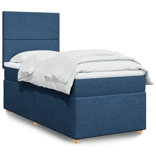 vidaXL Boxspringbett mit Matratze Blau 90x190 cm Stoff, 3293434