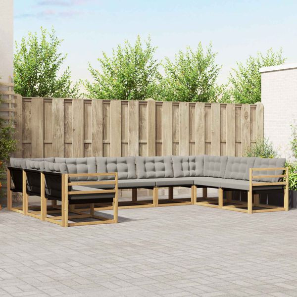vidaXL Outdoor-Sofagarnitur mit Kissen 9-teilig Weiß und Hellgrau, 3389057