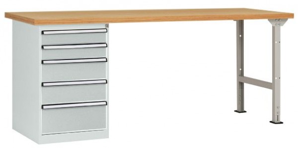 Manuflex Werkbanksystem COMBI Modell 3 mit Multiplexplatte, BxTxH = 2000 x 700 x 840 mm, Lichtgrau, WC5102.7035
