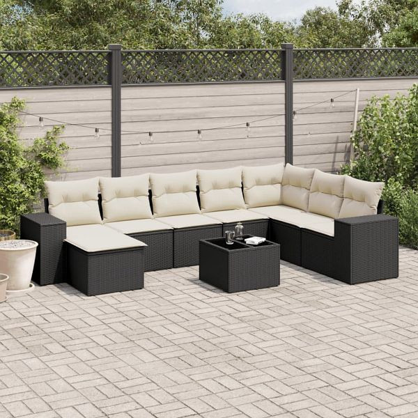 vidaXL 9-teilig Garten-Sofagarnitur mit Kissen Schwarz Poly Rattan, 3222965