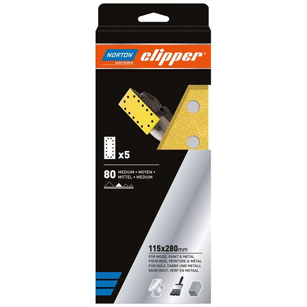 Norton Clipper Schleifstreifen 14 Loch 93x230 mm K80, VE: 5 Stück, 66261131048
