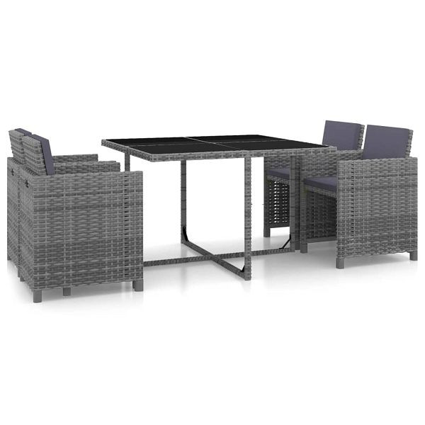 vidaXL 5-teilig Garten-Essgruppe mit Auflagen Poly Rattan Grau, 43901