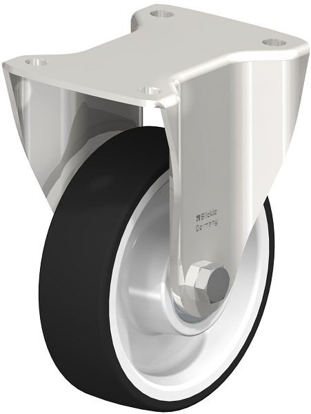 Blickle BKX-POTH 150XK Edelstahl-Schwerlast-Bockrolle mit Anschraubplatte, Thermoplastisches Polyurethan, Grau, 437145