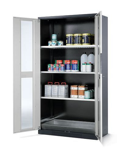 asecos Chemikalienschrank Systema CS-103G, Korpus anthrazit, weiss, 3 Einlegeböden und Bodenwanne, 202683