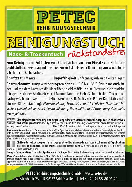 Petec Reinigungstuch zum Reinigen und Entfetten von Klebeflächen, 82111