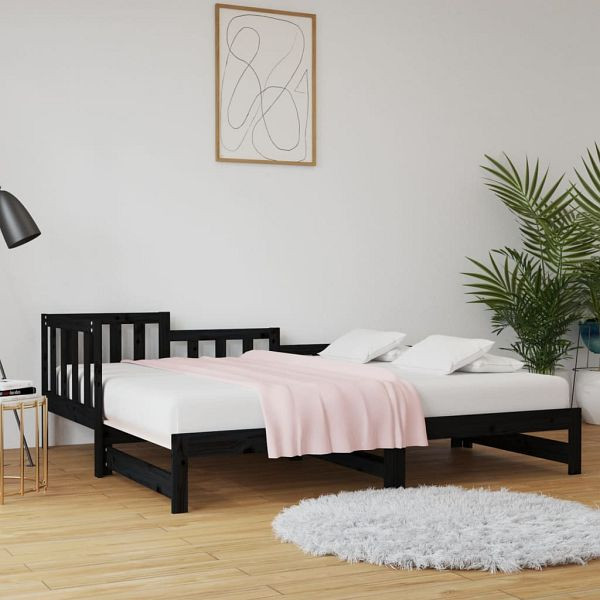 vidaXL Tagesbett Ausziehbar Schwarz 2x(90x190) cm Massivholz Kiefer, 820750
