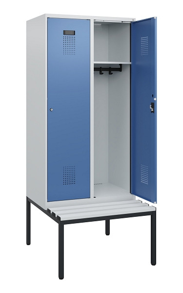 C+P Spind Evolo PLUS, 2 Abteile, 1950x800x815mm, 7035/5023, Zylinderschloss, Material Sitzfläche Kunststoff, Sitzbank, 0490505-22 S10089