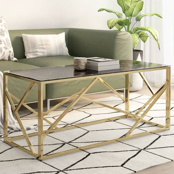 vidaXL Couchtisch Golden Edelstahl und Hartglas, 349940