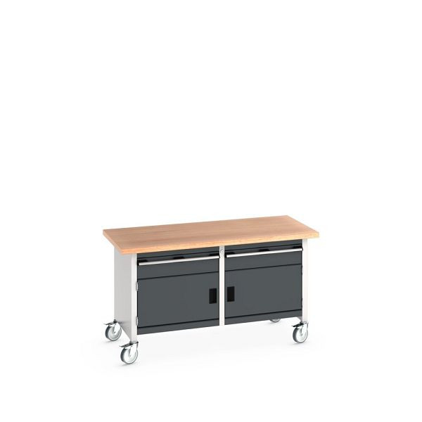 bott cubio Kastenwerkbank mobil 2 Schubladen, 2 Türe, Multiplex-Arbeitsplatte, BxTxH: 1500x750x840mm, RAL 7035/7016, Anthrazitgrau, 41002103.19V