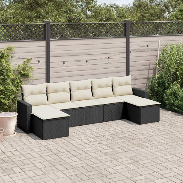 vidaXL 7-teilig Garten-Sofagarnitur mit Kissen Schwarz Poly Rattan, 3219326