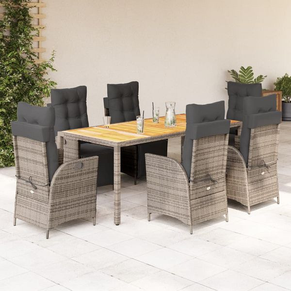 vidaXL 7-teilig Garten-Essgruppe mit Kissen Grau Poly Rattan, 3213348