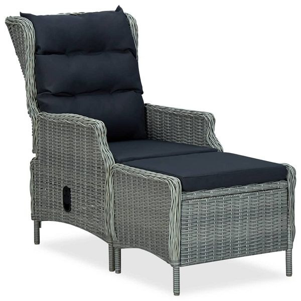 vidaXL Verstellbarer Gartensessel mit Fußhocker Poly Rattan Hellgrau, 313304