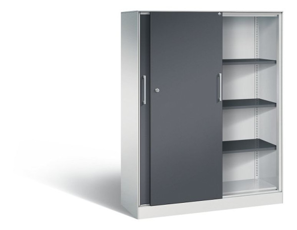 C+P Schiebetürenschrank Asisto, H1635xB1200xT435mm, Farbe: Lichtgrau / Schwarzgrau, Bügelgriff, 4 OH, 142011-000 S10056