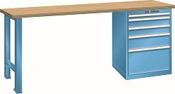 LISTA Werkbank 27x36E (BxTxH) 2000x750x840mm Multiplex KEY Lock, 5 Schubladen, Farbe: Lichtblau, 40.972.010