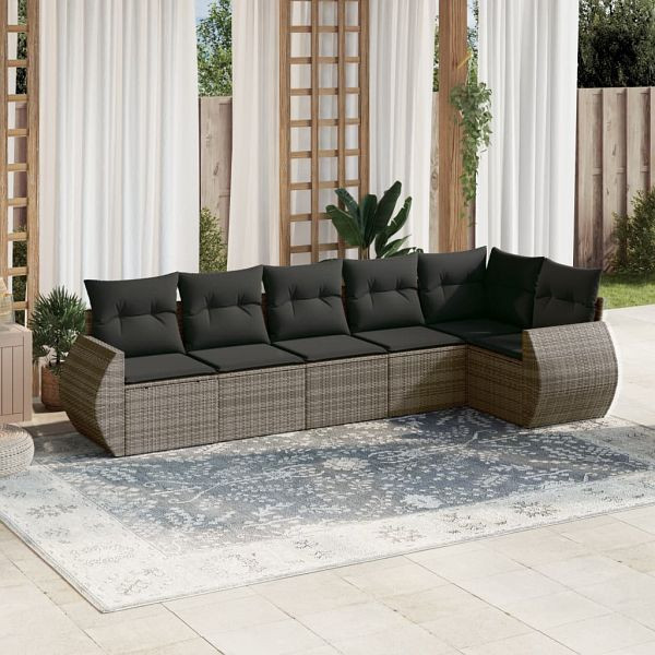 vidaXL 6-tlg. Garten-Sofagarnitur mit Kissen Grau Poly Rattan, 3253727