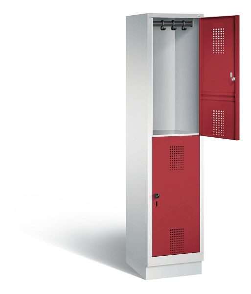 C+P Spind doppelstöckig Evolo, H1800xB420xT500mm, Farbe: Lichtgrau / Rubinrot, 48320-12 S10033