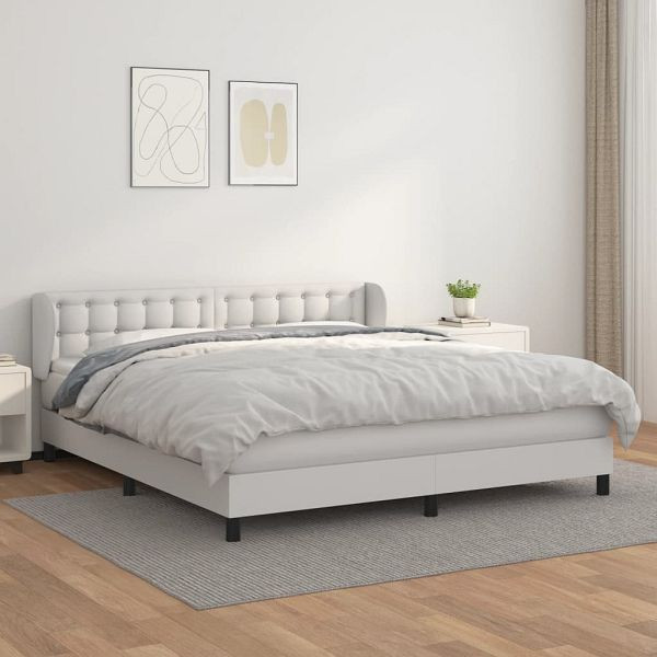 vidaXL Boxspringbett mit Matratze Weiß 160x200 cm Kunstleder, 3127320
