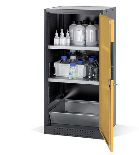 asecos Chemikalienschrank Systema CS-52R, Korpus anthrazit, gelb, 2 Einlegeböden und Bodenwanne, 202559