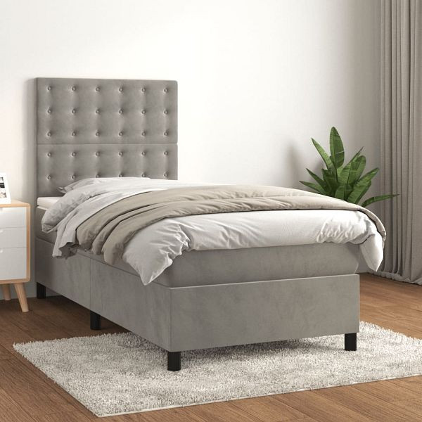 vidaXL Boxspringbett mit Matratze Hellgrau 80x200 cm Samt, 3143229