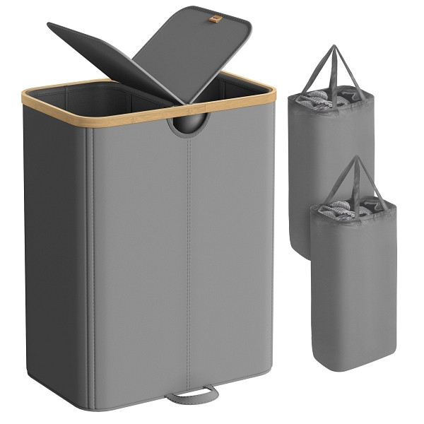 SONGMICS Wäschekorb, Schiefergrau – Naturbeige, 52x38,5x75 cm, LCB523G01