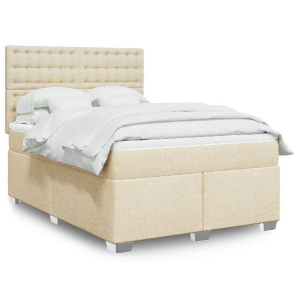 vidaXL Boxspringbett mit Matratze Creme 140x200 cm Stoff, 3290530