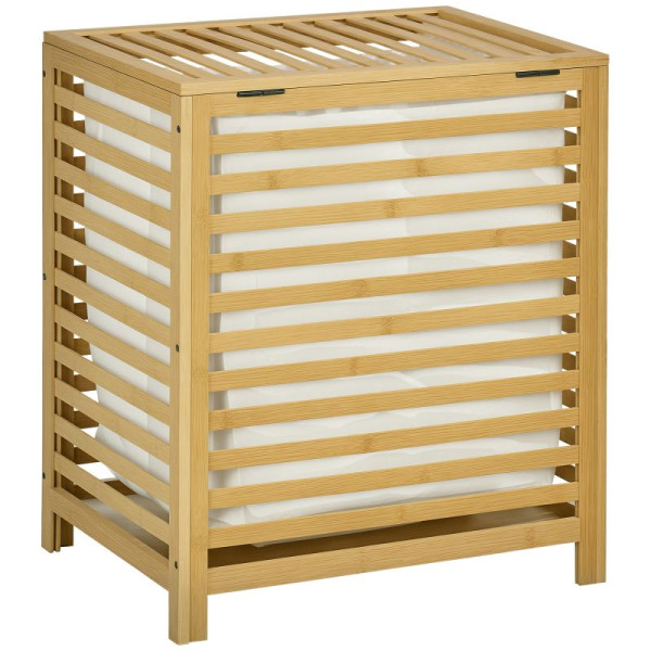 HOMCOM Wäschekorb aus Bambus, herausnehmbarer Wäschesack, wasserbeständig, Natur + Beige, 850-255V00ND