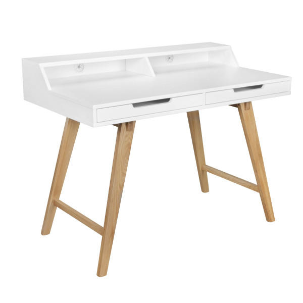 Wohnling Schreibtisch 110 x 85 x 60 cm MDF-Holz skandinavisch weiß matt Arbeitstisch, Design Laptoptisch mit Kabeldurchlass, WL5.186