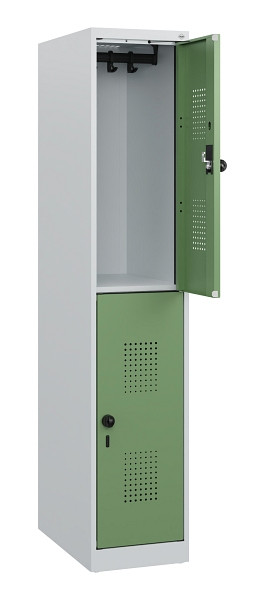 C+P Doppelstöckiger Spind Evolo PLUS, 2 Fächer, 1530x300x500mm, 7035/6011, Drehriegel, 0493005-10 S10010