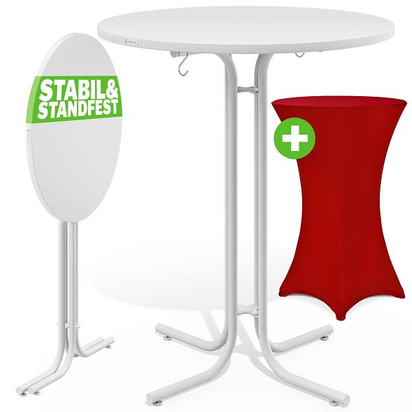 casaria Stehtisch Weiß 110x80cm + Stehtischhusse Rot Ø80cm, 997474