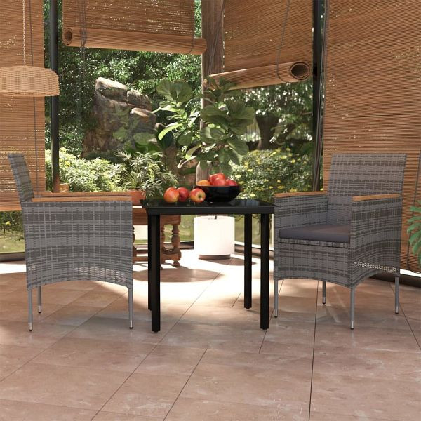 vidaXL 3-teilig Garten-Essgruppe mit Auflagen Grau und Schwarz, 3099335
