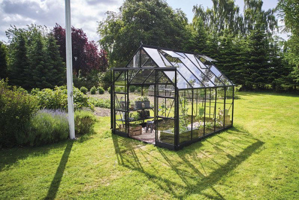 Halls Gewächshaus ICON 8, 8.1 m² Schwarz mit 3 mm Sicherheitsglas, HR01291