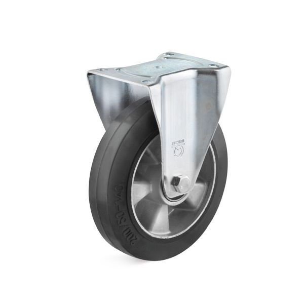 Torwegge Elastik-Vollgummi Bockrolle, Tragfähigkeit 400 kg, Rad-Ø 200 mm, Radbreite 50 mm, Bauhöhe Gehäuse 135 mm, Gesamtbauhöhe 235 mm, 0029691