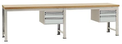 Manuflex Komplett-Werkbank Grund- und Anbau PROFI Standard mit Multiplex-Platte, BxTxH = 3000 x 700 x 840 mm, Lichtgrau, WP5564.7035