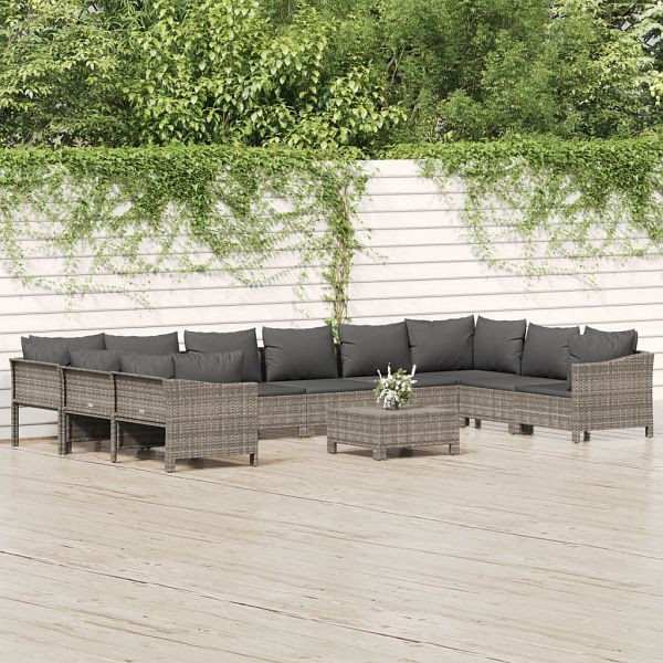 vidaXL 11-teilig Garten-Lounge-Set mit Kissen Grau Poly Rattan, 3187307