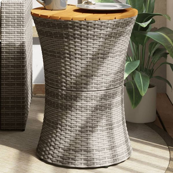 vidaXL Garten-Beistelltisch Trommelform Grau Poly Rattan & Massivholz, 368297