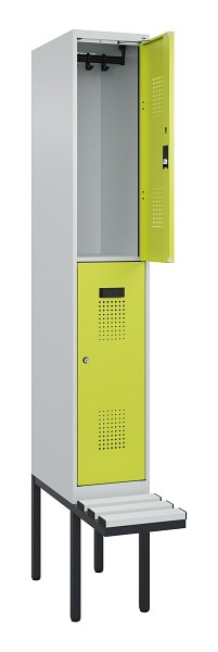 C+P Doppelstock-Spind Evolo PLUS, Bank, 2 Fächer, 2120x300x815mm, 7035/0024, Zylinderschloss, Sitzfläche Kunststoff, 0493407-10 S10123