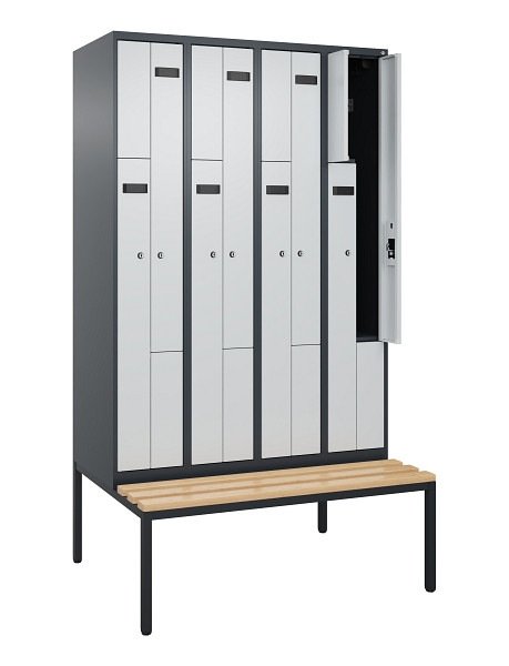 C+P Z-Spind Evolo PLUS, 8 Fächer, 2120x1200x815mm, 7016/7035, Zylinderschloss, Material Sitzfläche Buche-Hartholz, Sitzbank, 0490537-408 S10044