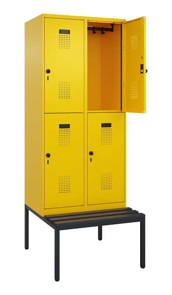 C+P Doppelstock-Spind Evolo PLUS, Bank, 4 Fächer, 2120x800x815mm, 1023/1023, Drehriegel, Sitzfläche Kunststoff, Sitzbank, 0493507-22 S10103