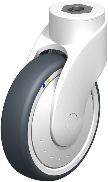 Blickle LWKXE-TPA 126XK-ELS-FK Kunststoff-Lenkrolle WAVE, rostfrei, mit Rückenloch, Thermoplastisches Gummi-Elastomer, Grau, 740178