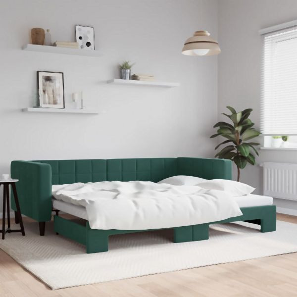 vidaXL Tagesbett Ausziehbar Dunkelgrün 90x200 cm Samt, 3196693