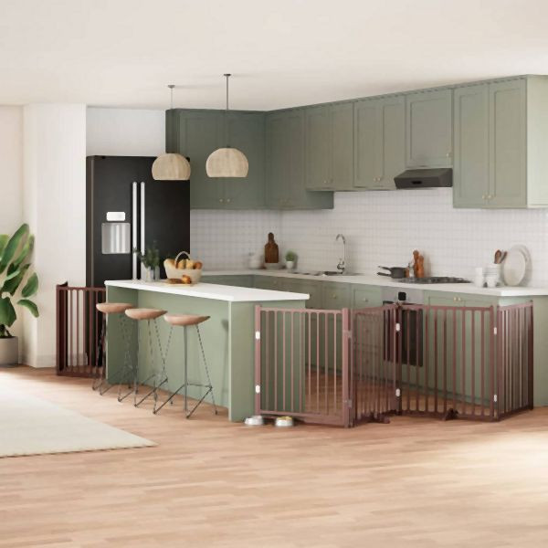 vidaXL 10-tlg. Hundetor mit Tür Faltbar Braun 800 cm Pappelholz, 3155751