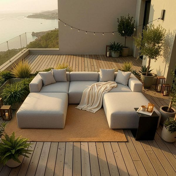 HOME DELUXE Modulares Outdoor Sofa ALAZIA Hellgrau - XXL, 75218