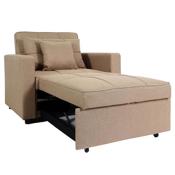 Mendler Schlafsessel HWC-L90, Klappsessel Schlafsofa Gästebett Relaxsessel, Liegefläche 197x103cm Stoff/Textil, taupe, 103097