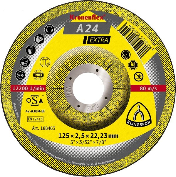 Klingspor A 24 EX Trennscheiben 125 x 2,5 x 22,23 mm gekröpft, VE: 25 Stück, 188463