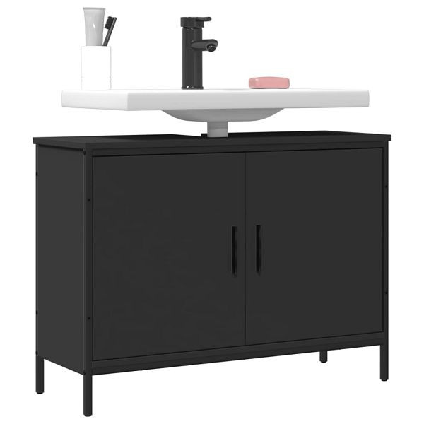vidaXL Waschbeckenunterschrank Schwarz 80x30x60 cm Holzwerkstoff, 842451