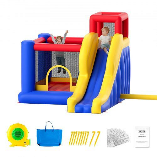 VEVOR Aufblasbare Hüpfburg, hochwertiges Spielhaus-Trampolin für den Außenbereich mit Gebläse, Rutsche, 340 x 260 x 230 cm, CQCBBHYC910PO49AIV2