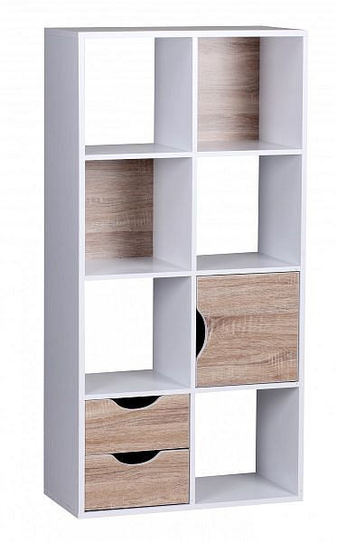 Wohnling Bücherregal 60 x 120 x 29 cm Weiß Sonoma Eiche mit Schubladen und Tür, WL1.429